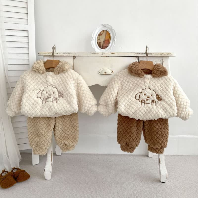 Baby 2-Piece Polo Lovely Dog Fleece Set