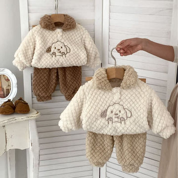 Baby 2-Piece Polo Lovely Dog Fleece Set