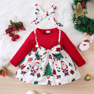 Baby Fake 2Pcs Christmas Dress with Headband