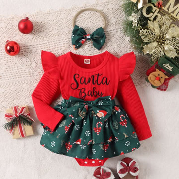 SANTA BABY Baby Christmas Bodysuit with Headband
