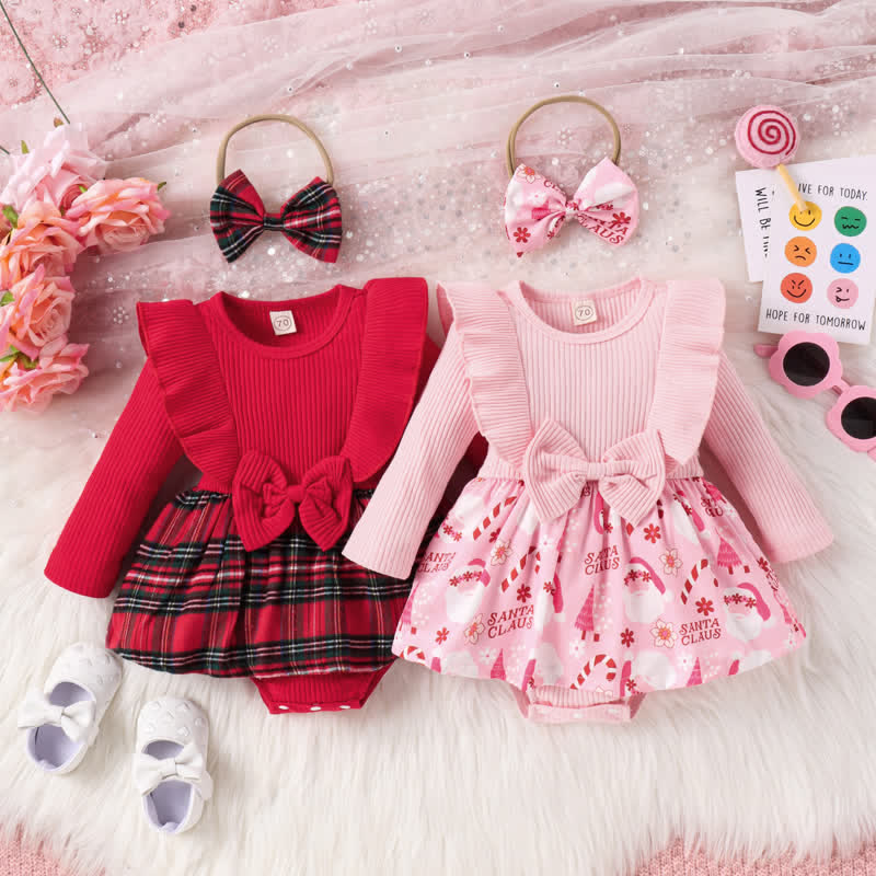 Baby Christmas Plaid Bodysuit with Headband