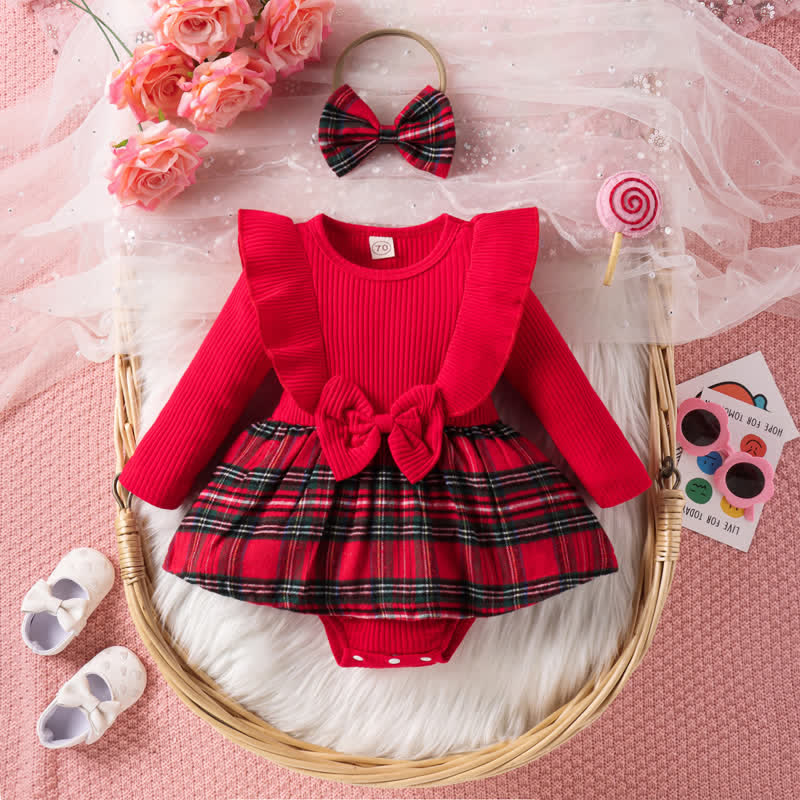 Baby Christmas Plaid Bodysuit with Headband