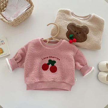 Baby Toddler Bear Cherries Plush Sweatshirt
