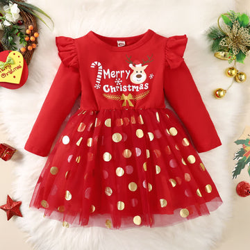 MERRY CHRISTMAS Toddler Dots Red Dress