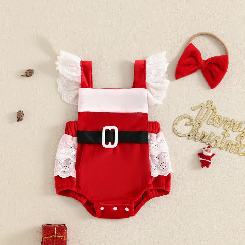 Baby Christmas Ruffled Bodysuit with Headband