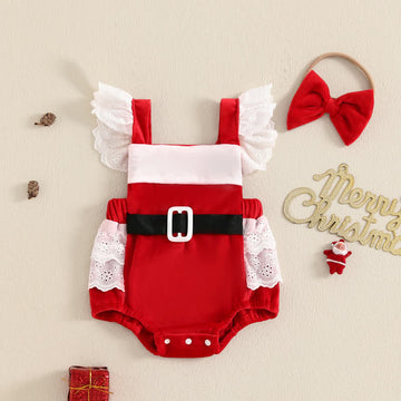 Baby Christmas Ruffled Bodysuit with Headband