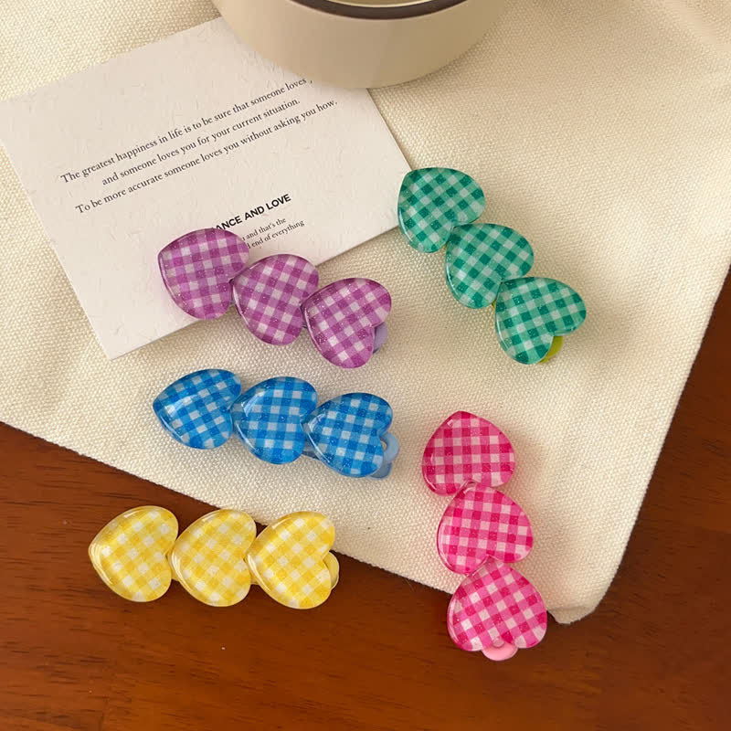 1PC Baby Plaid Hearts Hair Clip