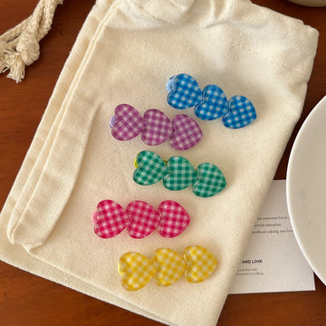 1PC Baby Plaid Hearts Hair Clip