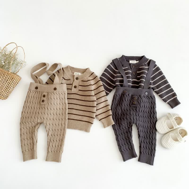 Baby Solid Color Twist Knitted Overalls