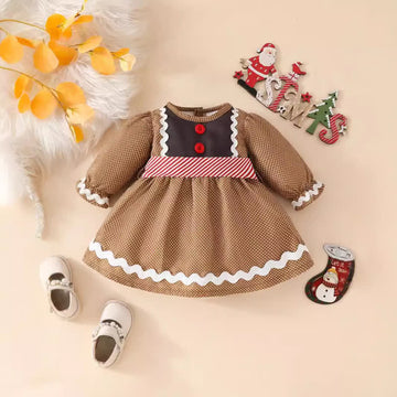 Baby Toddler Gingerbread Man Brown Dots Dress