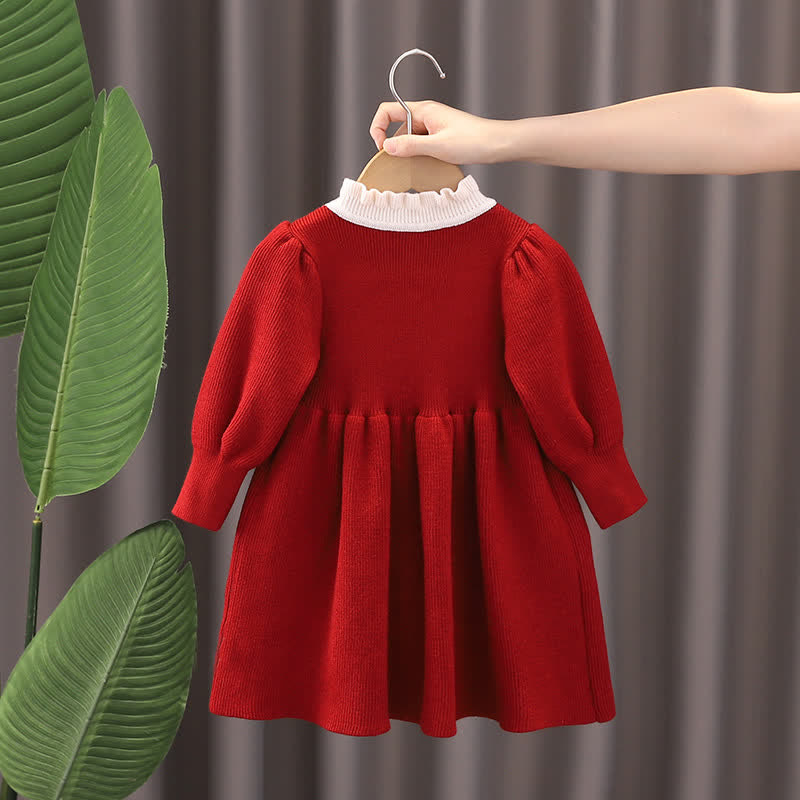 Toddler Triple Bows Knitted Red Dress