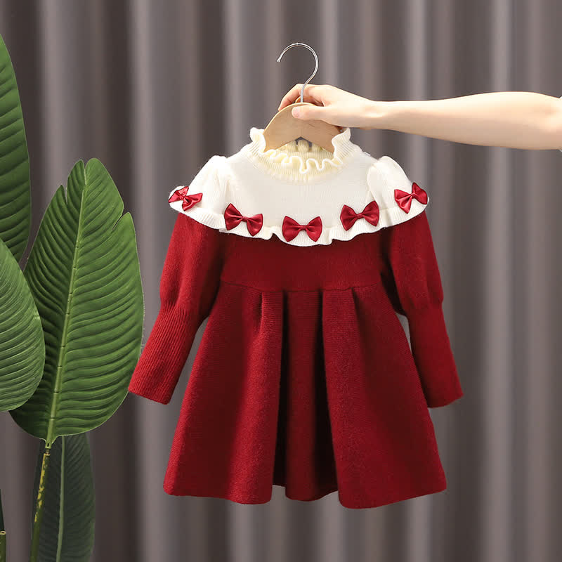 Toddler Stringy Selvedge Bows Knitted Dress