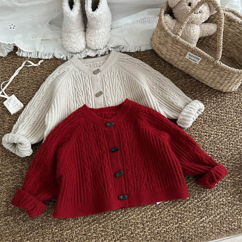 Toddler Square Button Jacquard Knit Cardigan