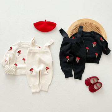Baby Embroidered Mushroom Sweater Overalls