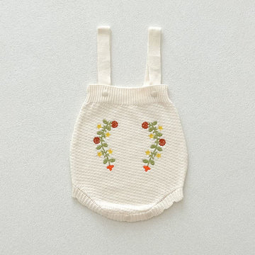 Baby Girl Embroidered Flower White Overalls