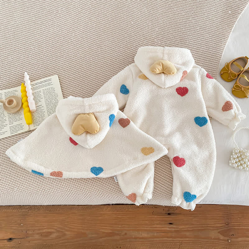 Baby Colored Love Heart Plush Romper