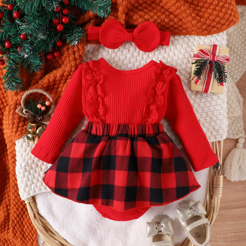 Baby Christmas Plaid Bodysuit with Headband