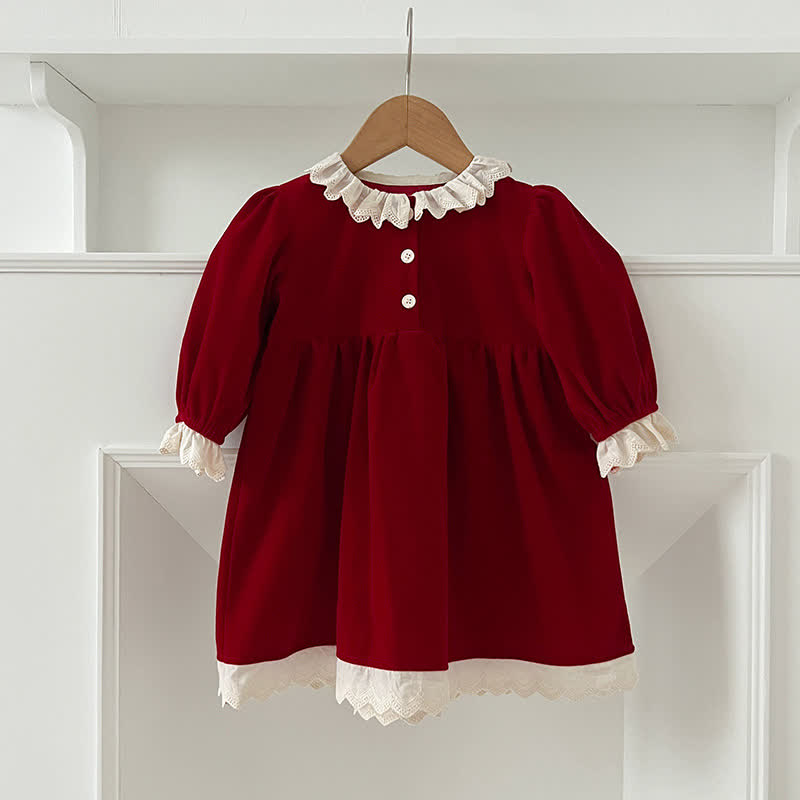 Toddler Lace Red Velvet British Style Dress