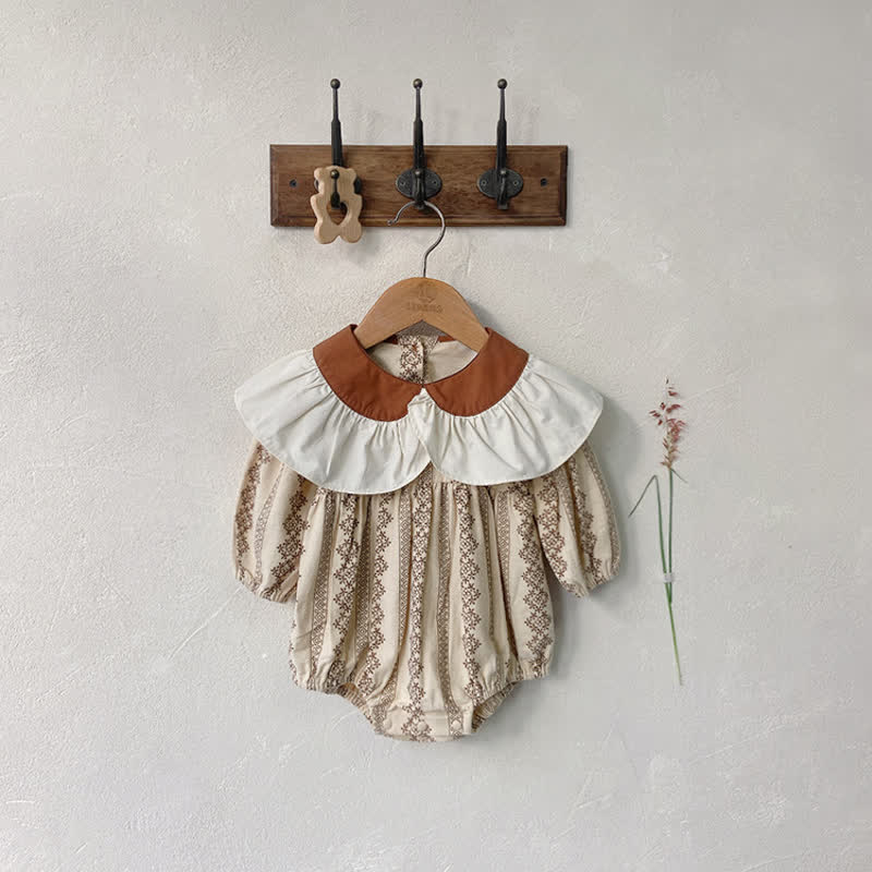 Baby Girl Lapel Collar Floral Bodysuit