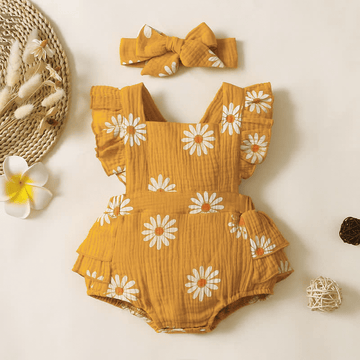 Baby Daisy Ruffled Bodysuit with Headband