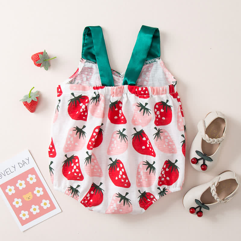 Baby Strawberry Bow Suspenders Bodysuit