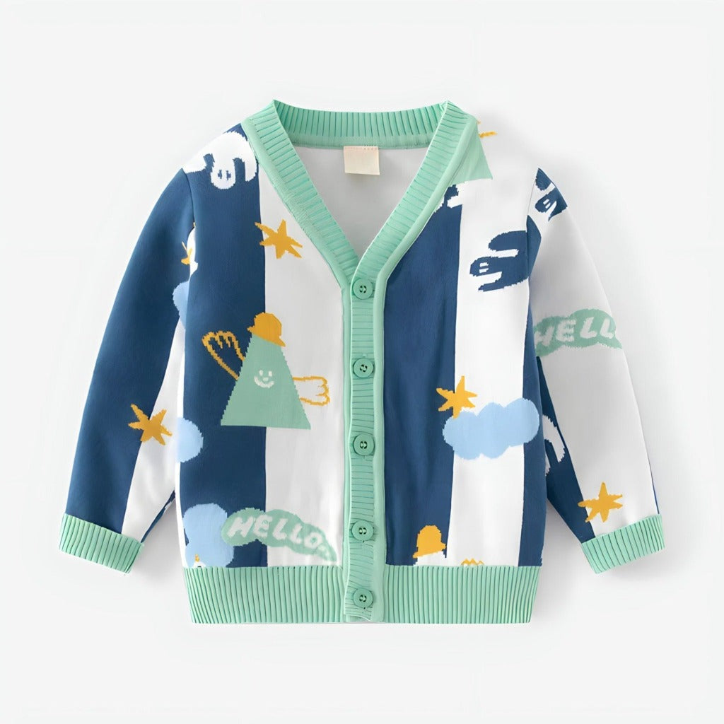 V-Neck Boy's Cardigan in Knit Cotton