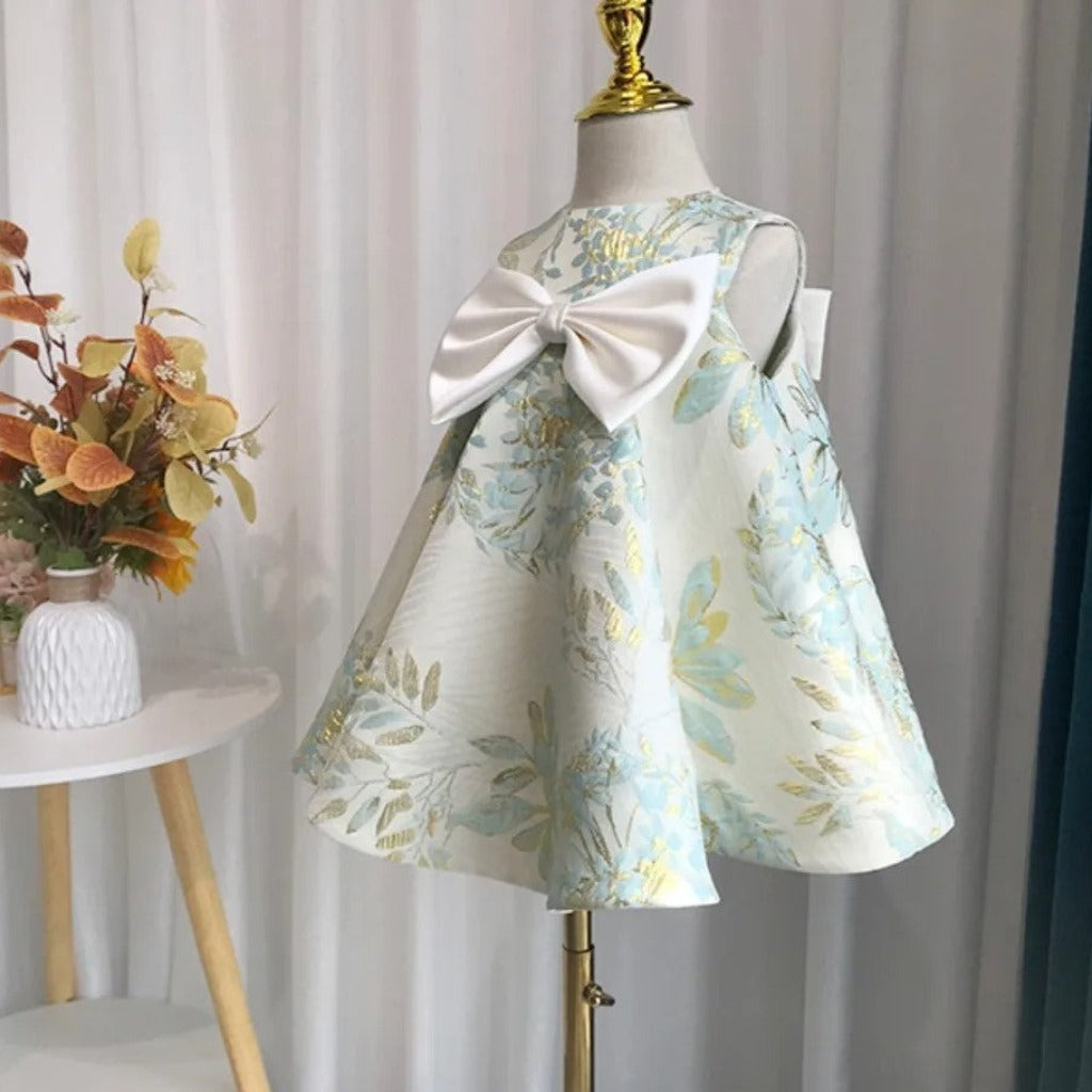 Front & Back Ribbon Bow Flower Girl Dress
