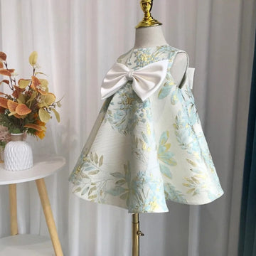 Front & Back Ribbon Bow Flower Girl Dress
