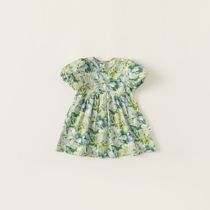 Toddler Green Flower Puff Sleeves Dress