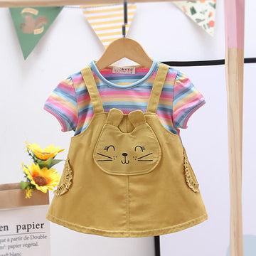 Baby Fake 2pcs Bunny Colorful Striped Dress
