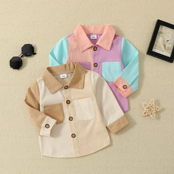 Baby Color Block Double Pocket Shirt