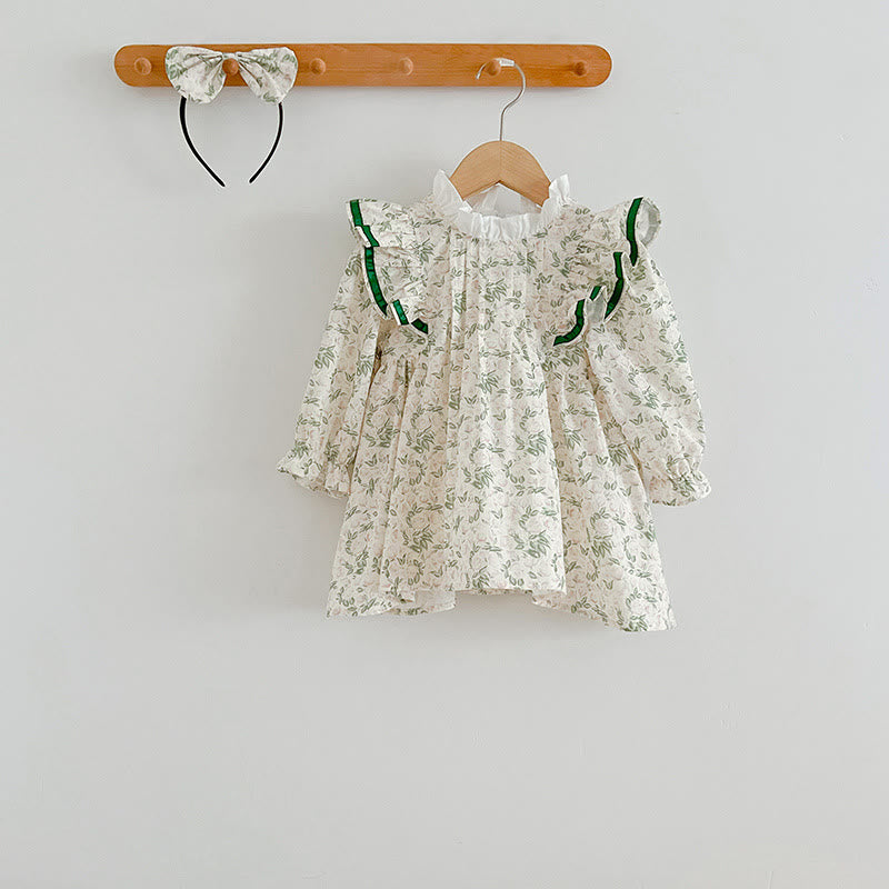 Baby Leaves Ruffled Sleeves Dress with Hairband