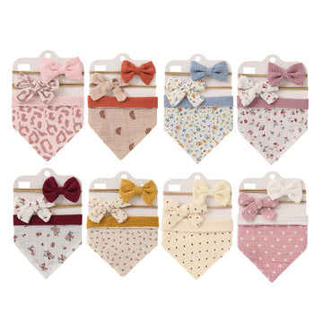 3Pcs Baby Muslin Cotton Bib Bow Headband