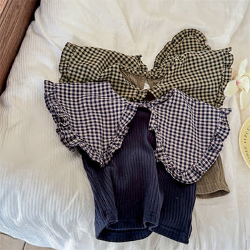 Toddler Girl Plaid Lapels Tank Top