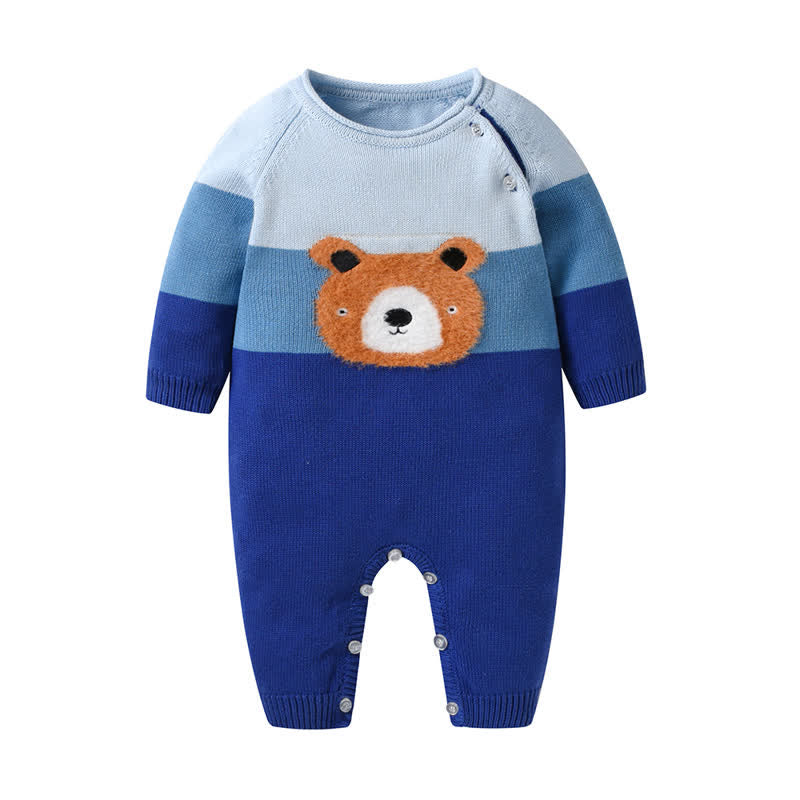 Baby Knitted Bear Casual Blue Romper