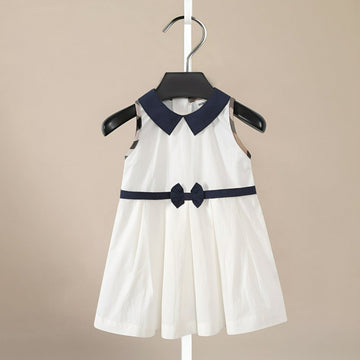 Summer White Girls' Dress with Ribbon