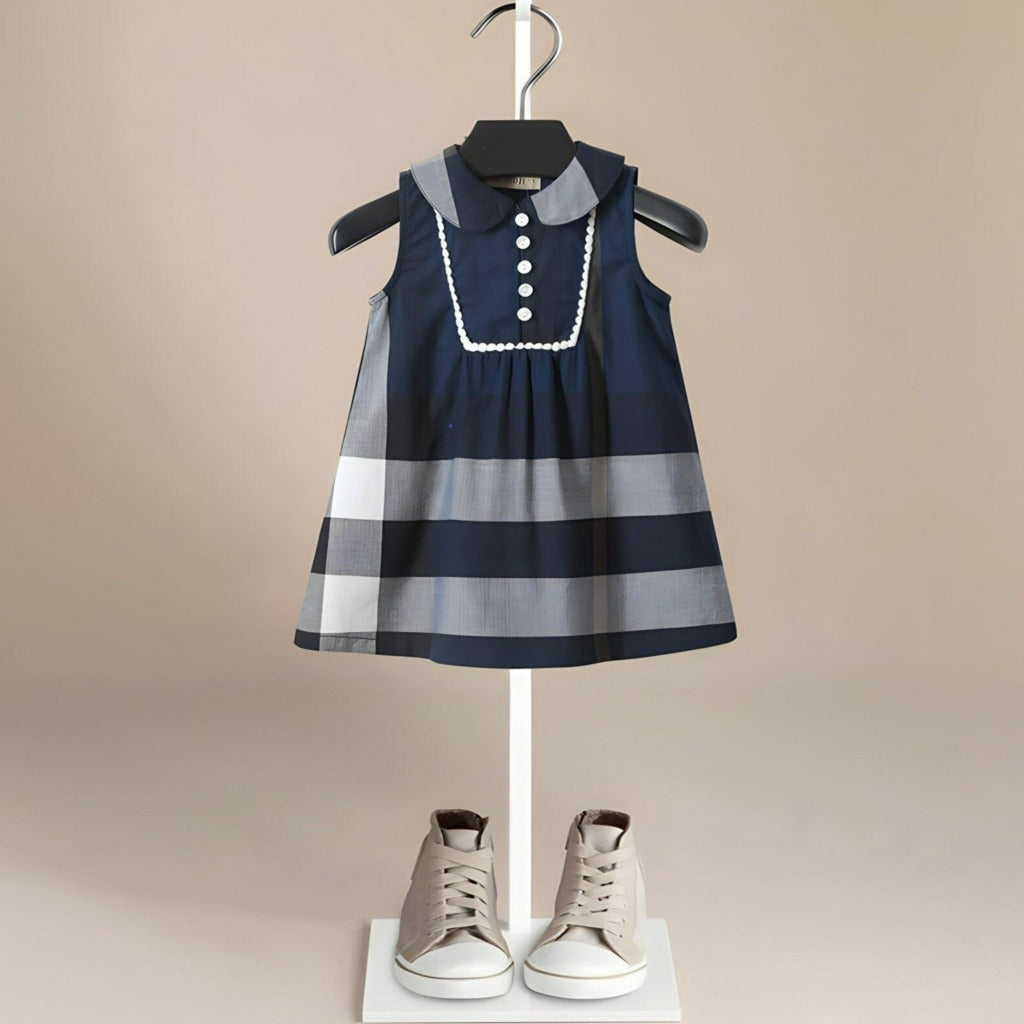 Blue Plaid Sleeveless Girls' Dress