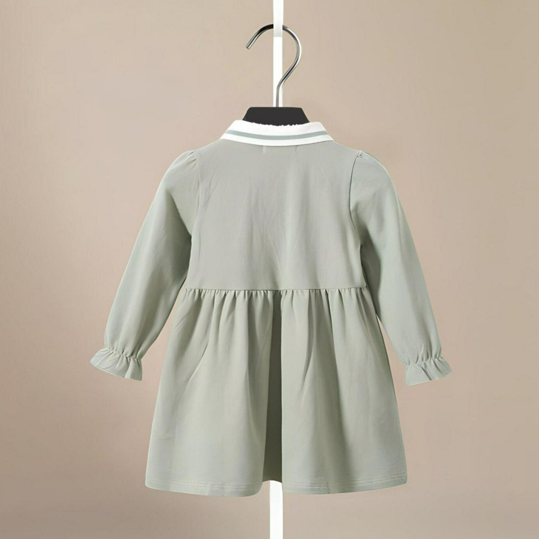 Sage Green Long Sleeved Girls' Dress