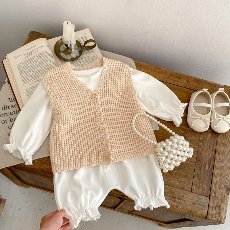 Baby Solid Color Lace Trim Romper