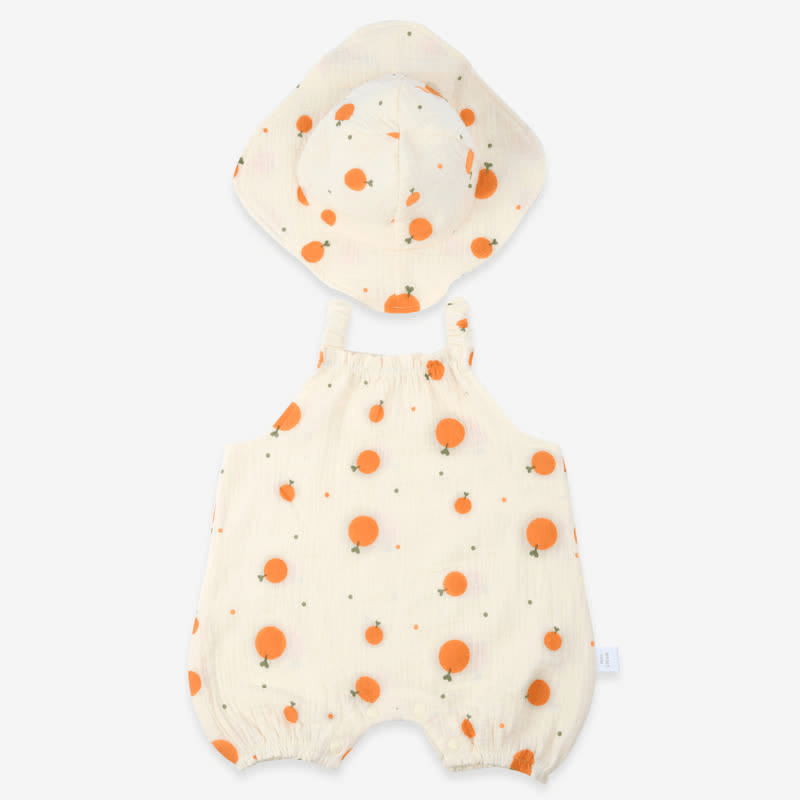 Baby Orange Strap Overalls with Hat