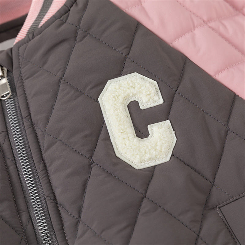C Toddler Contrast Sleeves Letter Loose Quilted Coat
