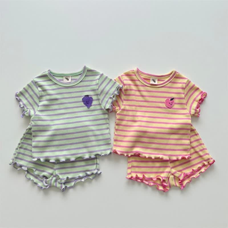 Baby Peach Grape Tee and Striped Shorts Set