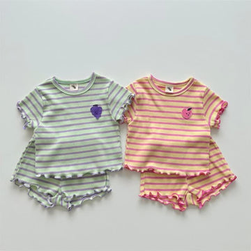 Baby Peach Grape Tee and Striped Shorts Set