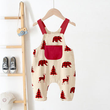 Baby Plaid Animal Tree Pocket Overalls