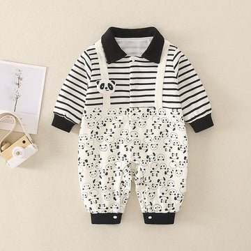 Baby Lapels Panda Striped Fake 2 Pieces Romper