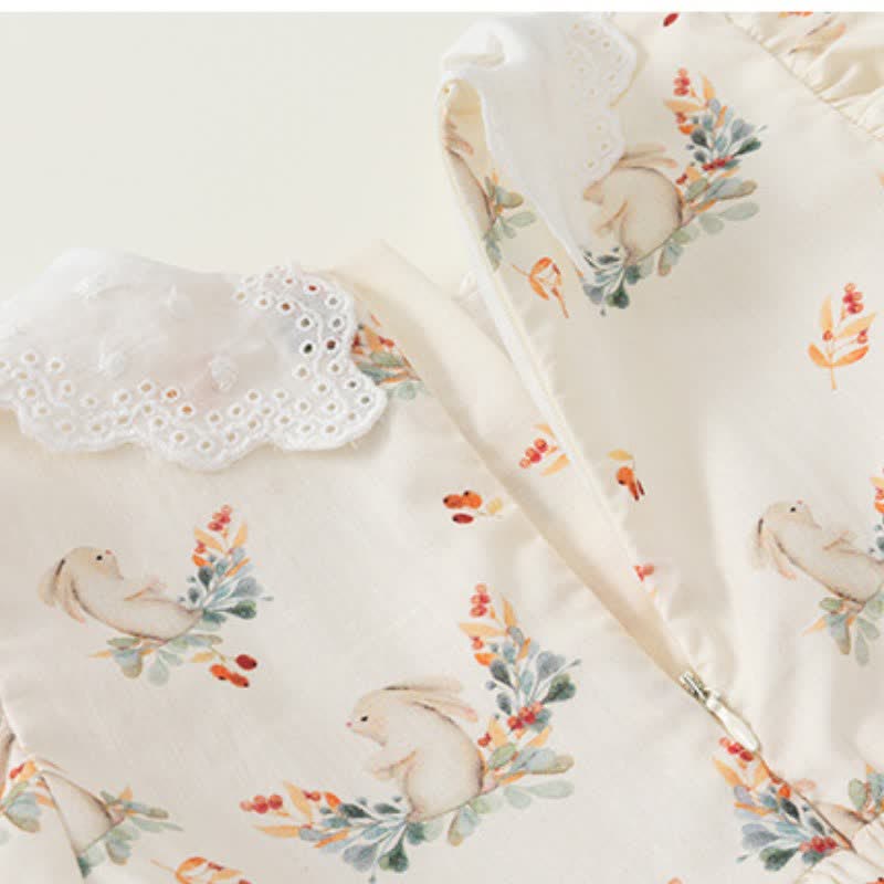Toddler Girl Retro Bunny Lace Lapel Collar Dress