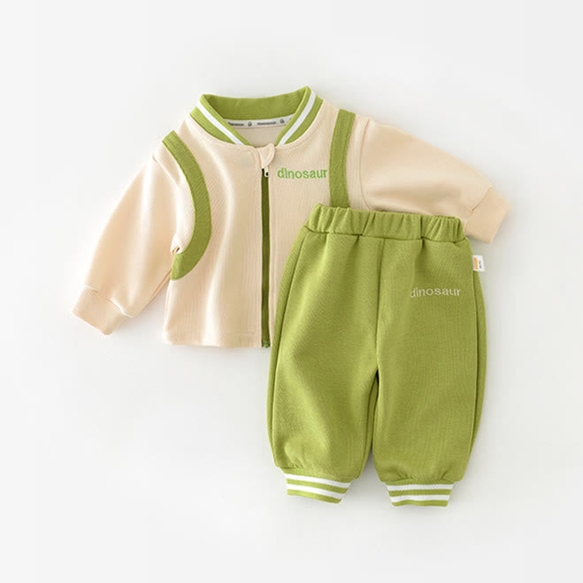 DINOSAUR Baby Casual Slogan Zipper Green Coat Pants