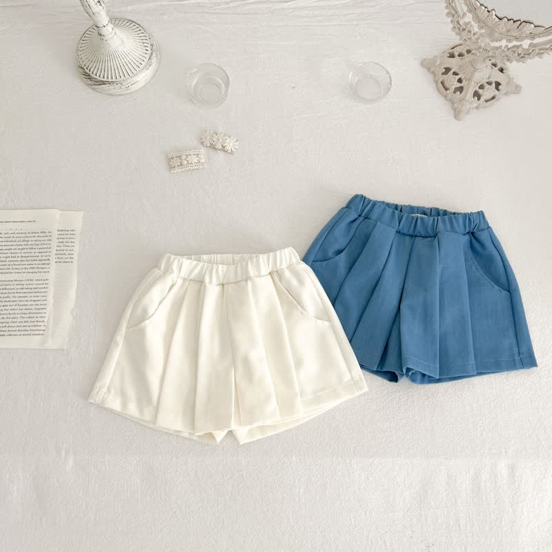 Baby Solid Color Pleated Shorts
