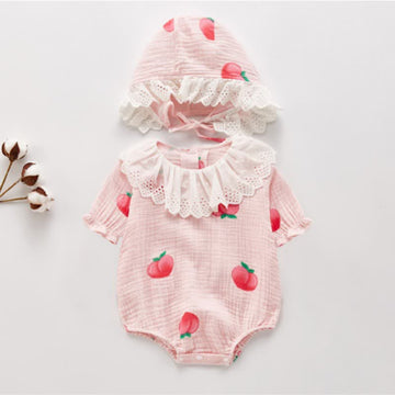 Baby Peach Lace Collar Bodysuit with Hat