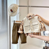 Toddler Boy Plaid Shirt Pants Tank Top Set